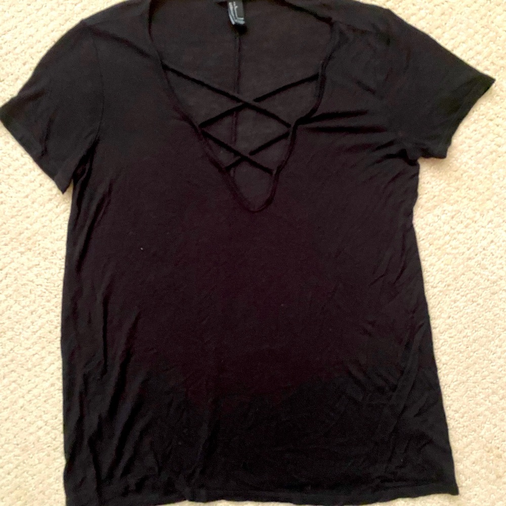 Lace Up Black Tee